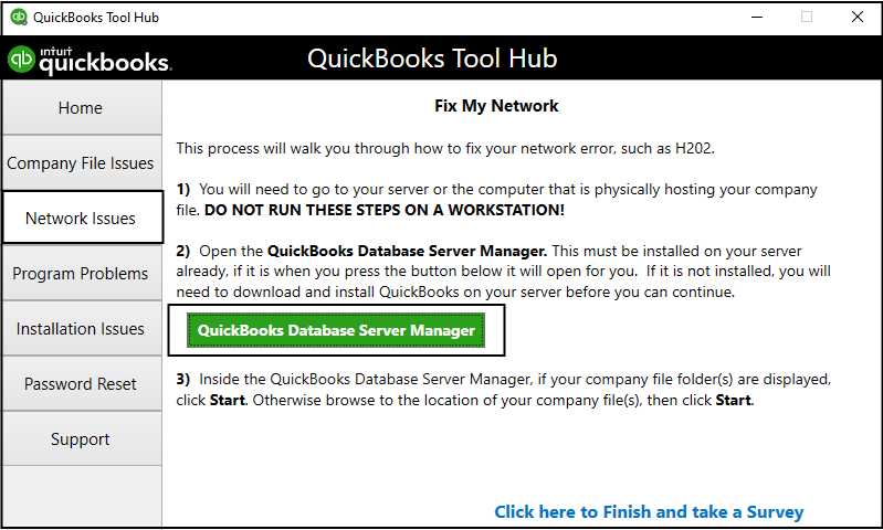 Start QuickBooks Database Se­rver Manager